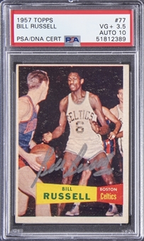 1957 Topps #77 Bill Russell Signed Rookie Card - PSA VG+ 3.5, PSA/DNA 10